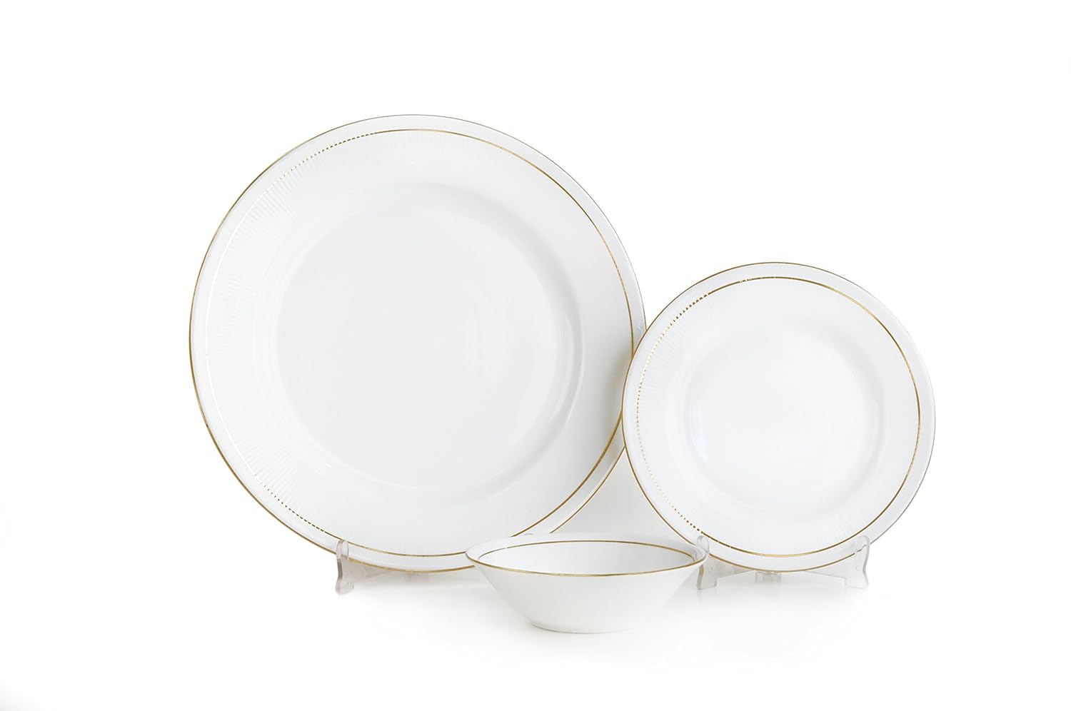 Clay Craft Mona Goldline Ceramic Dinner Set, 18-Pieces, White, Solid