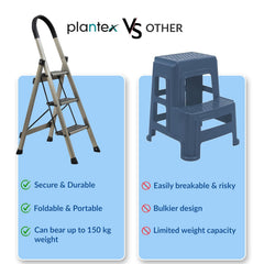 Plantex Guardex 3 Step Foldable Aluminum Ladder for Home/Anti-Slip Shoes and Edge Guards/5 Year Manufacturer Warranty Ladder for Home (Anodized Coated-Gold)