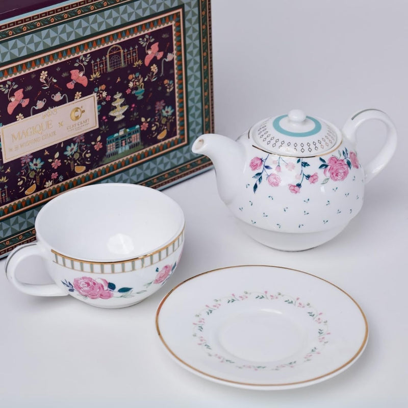 Magique by The Wishing Chair x ClayCraft : Portrait of a Rose - Tea for One Giftbox | Ceramic Tea Cup and Saucer| Dishwasher Safe | Festive Gifting | GiftBox Packaging