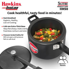 Hawkins 5 Litre Instaa Pressure Cooker, Induction Inner Lid Cooker, Tall Body Hard Anodised Cooker, Black (IIH50)