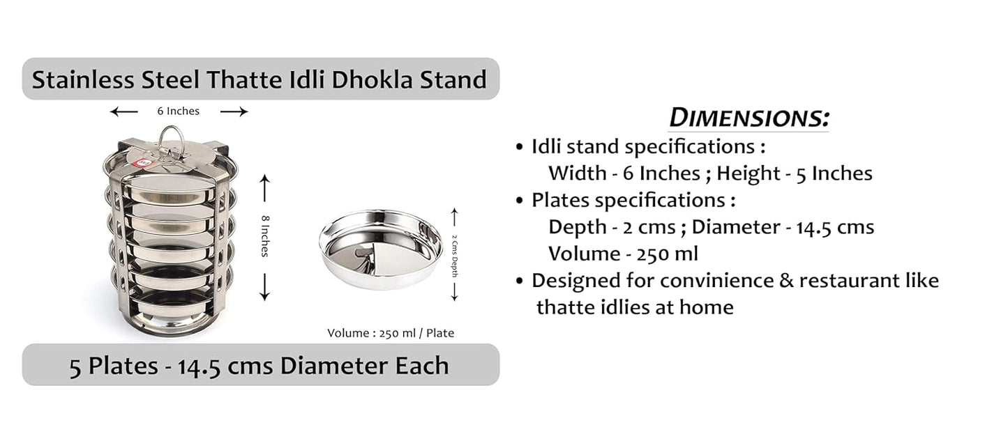 BLeaf Stainless Steel-5 Plate Thatte Idli Stand/Dhokla Maker (5 Plate, 5 Idli)