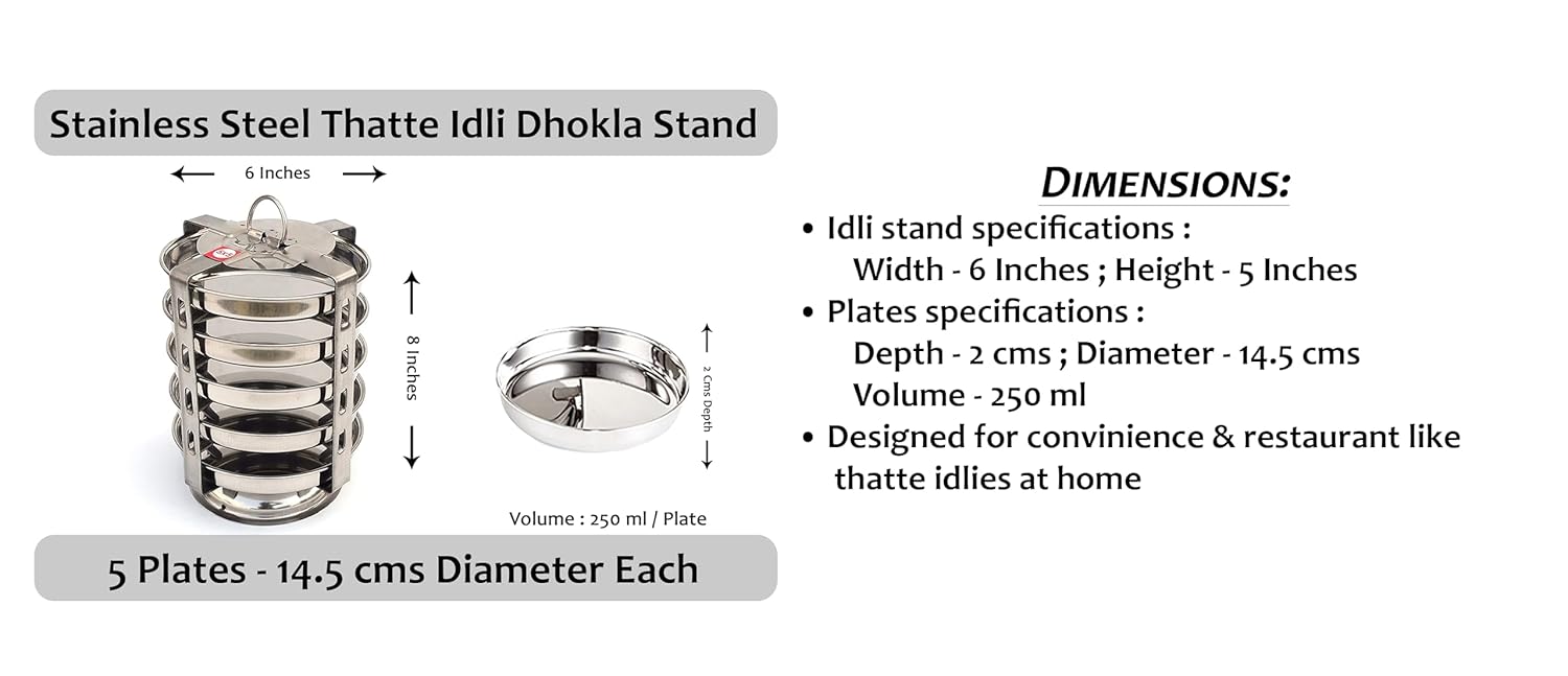 BLeaf Stainless Steel-5 Plate Thatte Idli Stand/Dhokla Maker (5 Plate, 5 Idli)