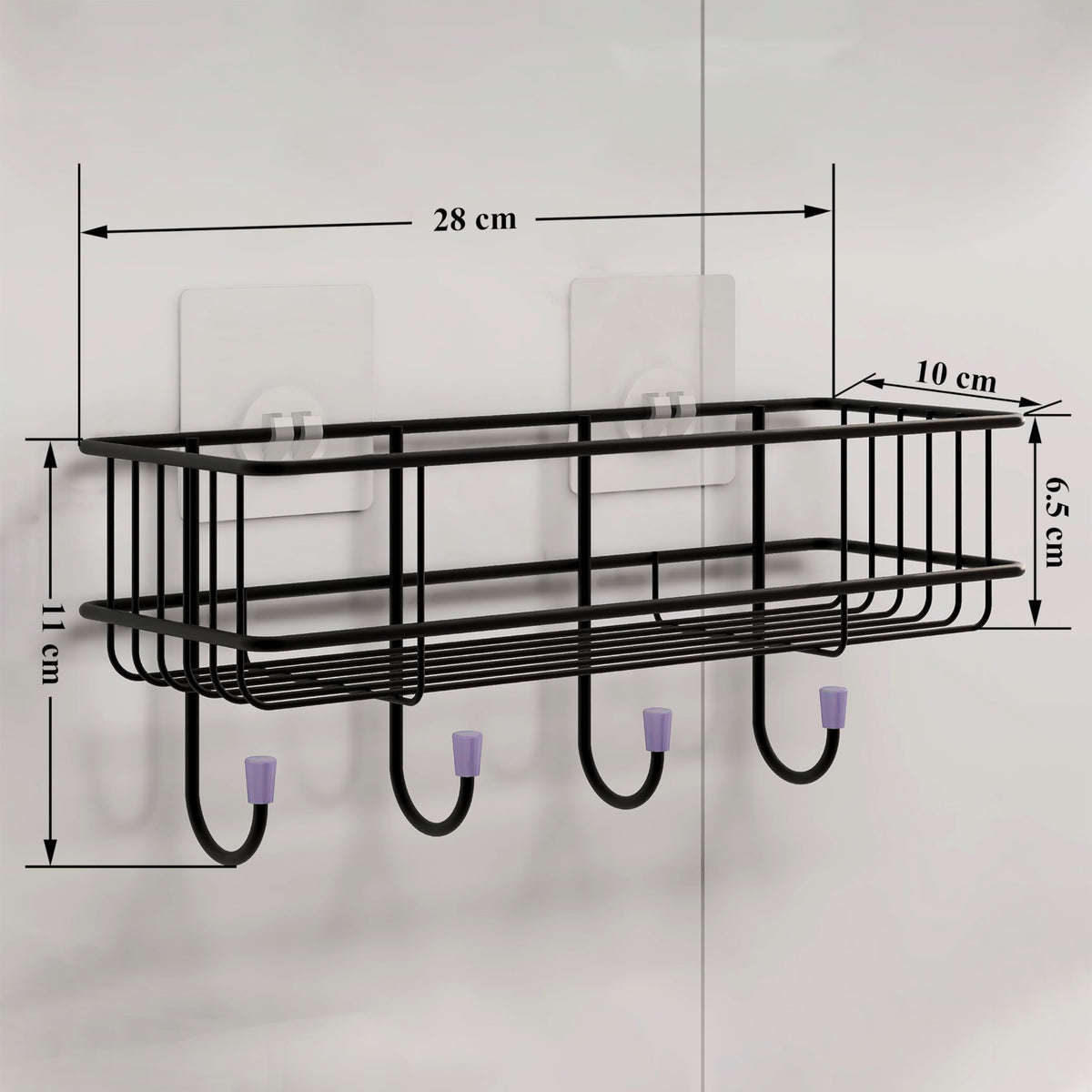 Plantex Multipurpose Bathroom Organiser Without Drill/GI Steel Self-Adhesive Shelf/Wall Mounted Shelf for Bathroom with Hooks- Pack of 2 (Black,Powder Coated)-2