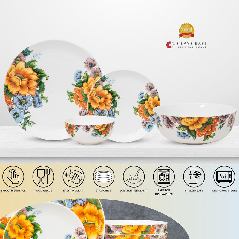 Clay Craft Fine Ceramic Eco4 Dinner Set (Set of 14), for Family of 4, Dinner Set Ceramic, Crockery Set, Dining Set for Dinner, Crockery Set for Gift, Kitchen Set for Home, Daily Use Crockery Set