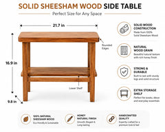 Solid Sheesham Wood C Shape Side Table for Living Room | Modern Sofa End Table | Wooden Laptop Table for Bed | 