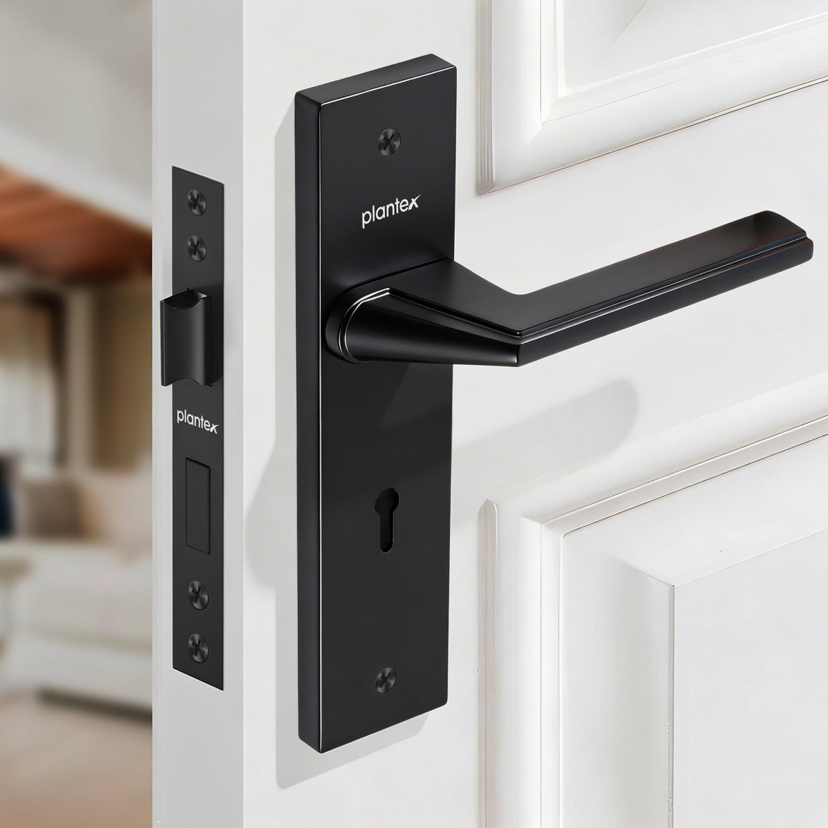 Plantex Heavy-Duty Door Lock Set - Main Door Lock Handle Set/ 6-Lever Lock Mechanism with 3 Years of Warranty/Mortise Lock with 3 Keys, Brass Lockbody (Z-Black)