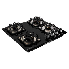 Faber Glass and Mild Steel Hobtop Imperia 604 BRB Ci Bk 4 Brass Burner Auto Electric Ignition Glass Top (Black)