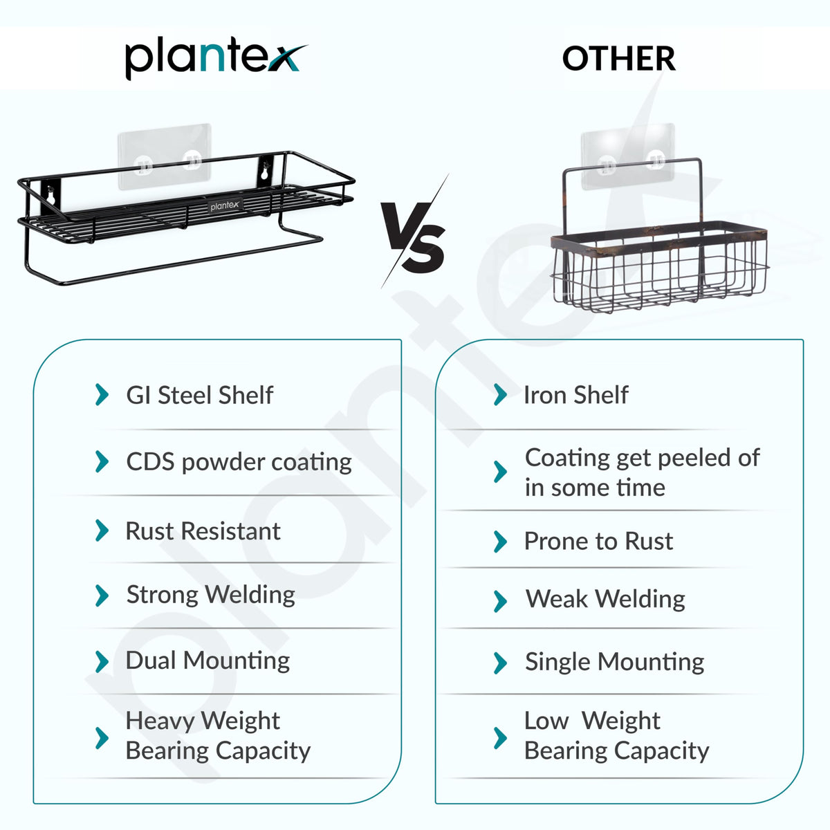 Plantex Bathroom Organizer Without Drill/GI Steel Multipurpose Bathroom Shelf/Wall Mounted Storage Rack/Towel Holder/Self Adhesive Bathroom Shelf- Wall Mount (Black)-4