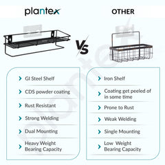 Plantex Bathroom Organizer Without Drill/GI Steel Multipurpose Bathroom Shelf/Wall Mounted Storage Rack/Towel Holder/Self Adhesive Bathroom Shelf- Wall Mount (Black)-4