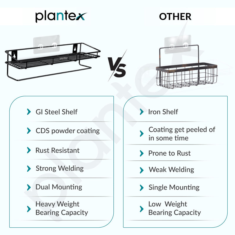 Plantex Bathroom Organizer Without Drill/GI Steel Multipurpose Bathroom Shelf/Wall Mounted Storage Rack/Towel Holder/Self Adhesive Bathroom Shelf- Wall Mount (Black)-4