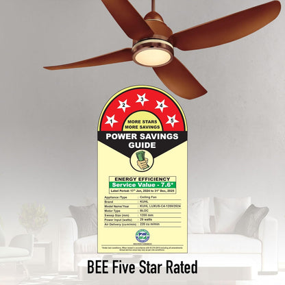 KUHL Luxus C4 1200mm Stylish 65% Power Saving BLDC Ceiling Fan with Remote | Night & Down Light | 29W | BEE 5 Star | Low Noise | IoT –Operate via Mobile & Alexa|Reverse Mode|Free Installation|Brown