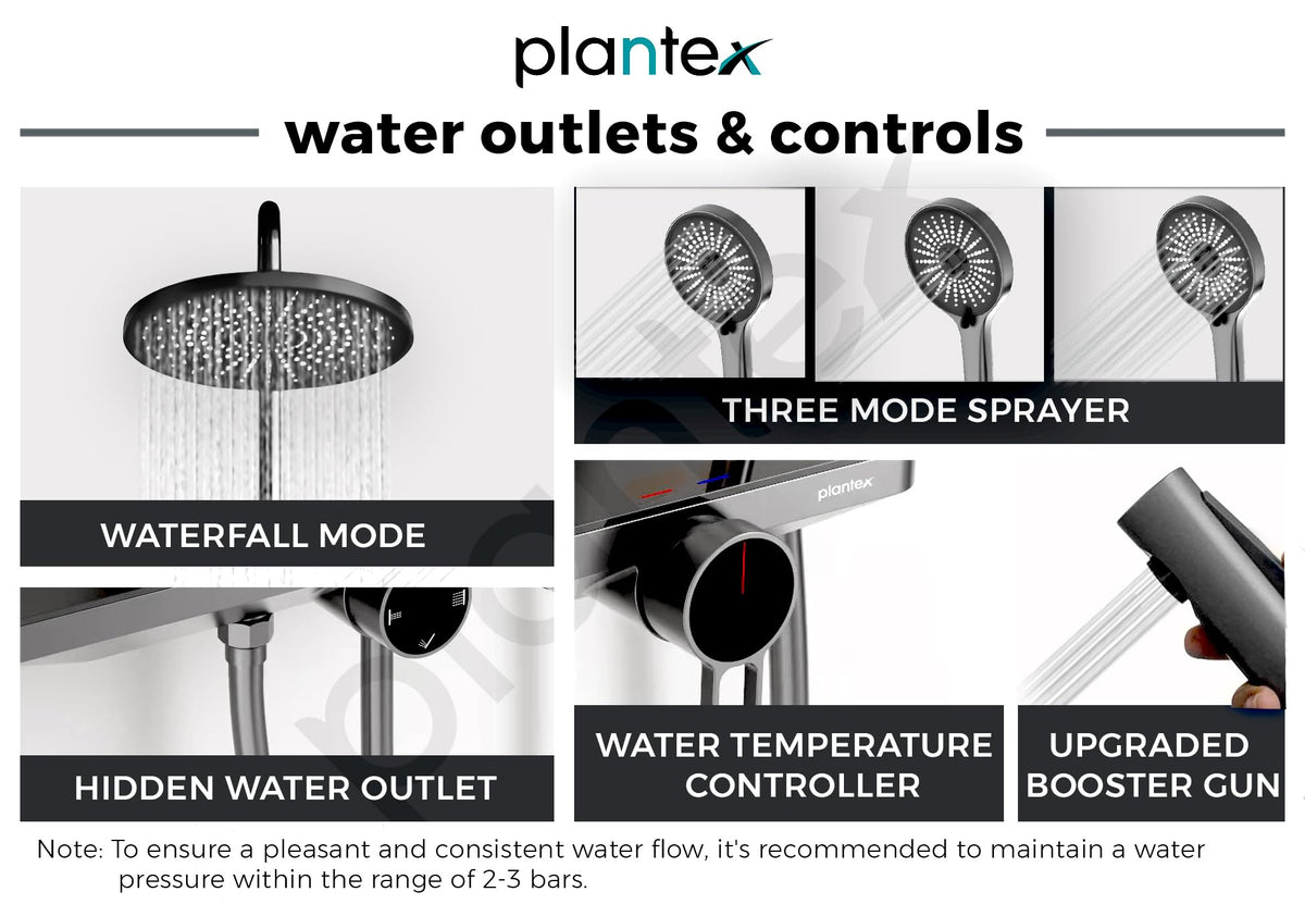 Plantex 304 Grade Stainless Steel Shower Panel for Bathroom/Modern Shower System with Head Shower/Hand Shower & Massage Spray Jet for Bathroom (Gun Metal Grey)-4