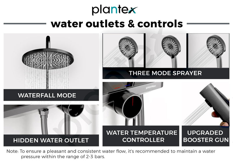 Plantex 304 Grade Stainless Steel Shower Panel for Bathroom/Modern Shower System with Head Shower/Hand Shower & Massage Spray Jet for Bathroom (Gun Metal Grey)-4
