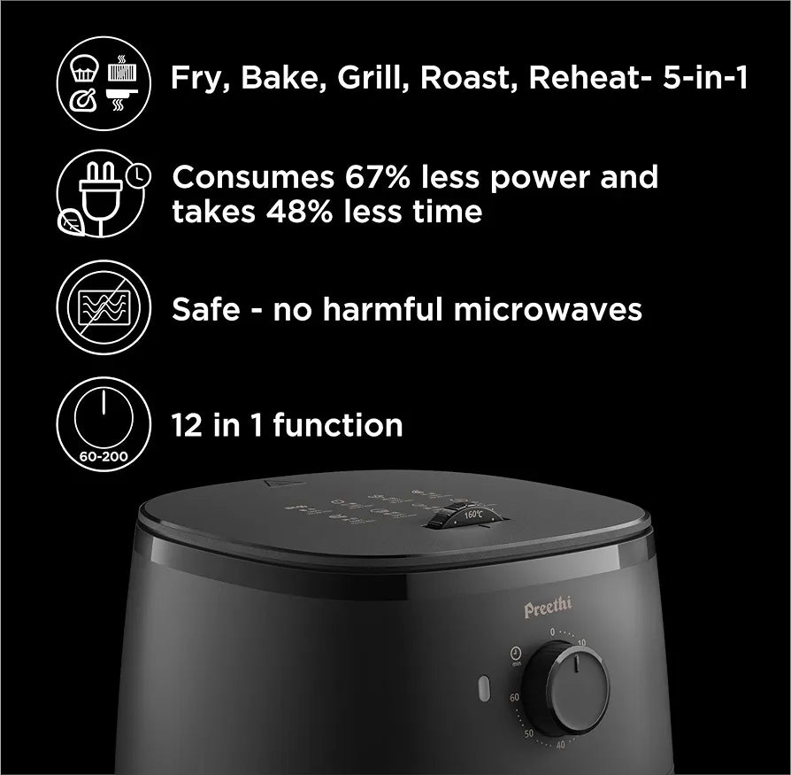 Preethi AIRPOT  APT001, uses up to 90% less fat, 1500W, Grill, Bake, Fry, Roast, Reheat, Airfryer for 4-5 people, 90+ Recipes, with Fast Flux Technology , Large 3.7 liter