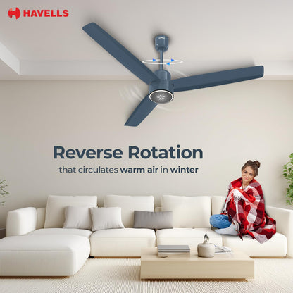 Havells FAB BLDC ULED Ceiling Fan 1200mm, 5 star, LED Speed Indicator, 380 RPM, Up to 65% Savings,Reverse Rotation,4 Speed Modes,Low Wattage 30W,Low Noise,Air Flow:225 CMM, 3 Year Warranty, Denim Blue