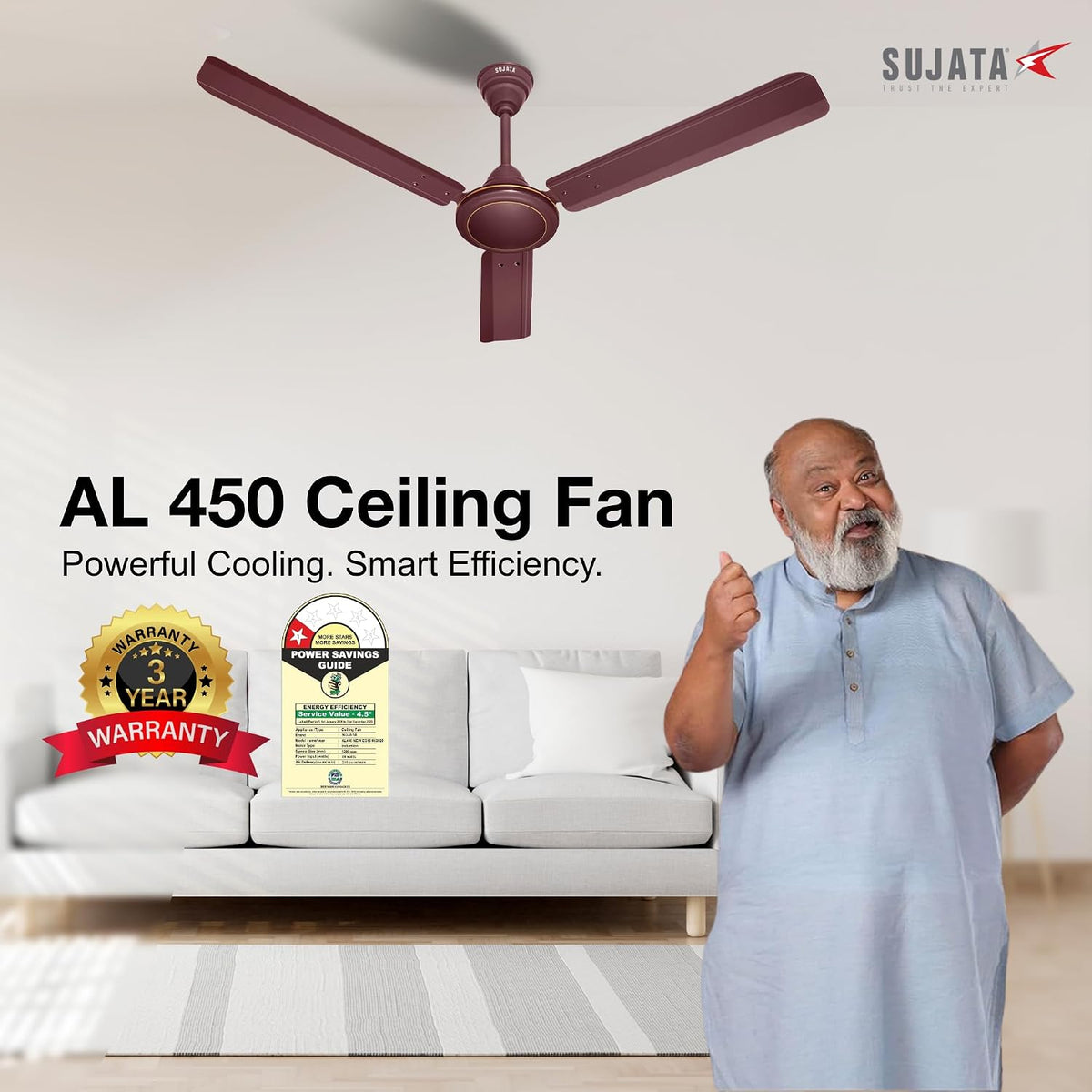 Sujata 1200 mm BEE 1 Star Ceiling Fan with 100% Copper Winding
