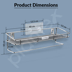Plantex Self Adhesive Bathroom Shelf/Stainless Steel Shelf with Towel Rod/Napkin Holder/Kitchen Shelves & Racks/Kitchen Stand/Rack (Chrome)-4