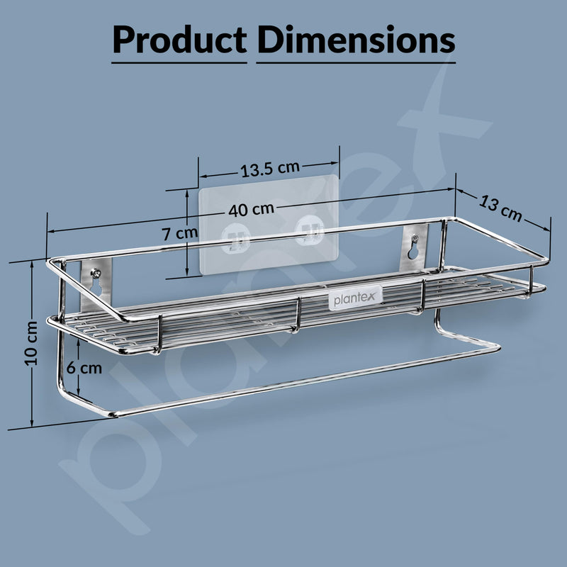 Plantex Self Adhesive Bathroom Shelf/Stainless Steel Shelf with Towel Rod/Napkin Holder/Kitchen Shelves & Racks/Kitchen Stand/Rack (Chrome)-4