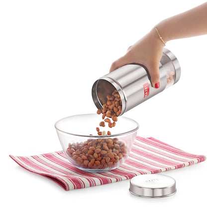 HAZEL Stainless Steel Kitchen Containers| 1 Ltr Each Transparent Kitchen Container Set with Matt Finish | Multipurpose Storage Box for kitchen containers, Set of 6