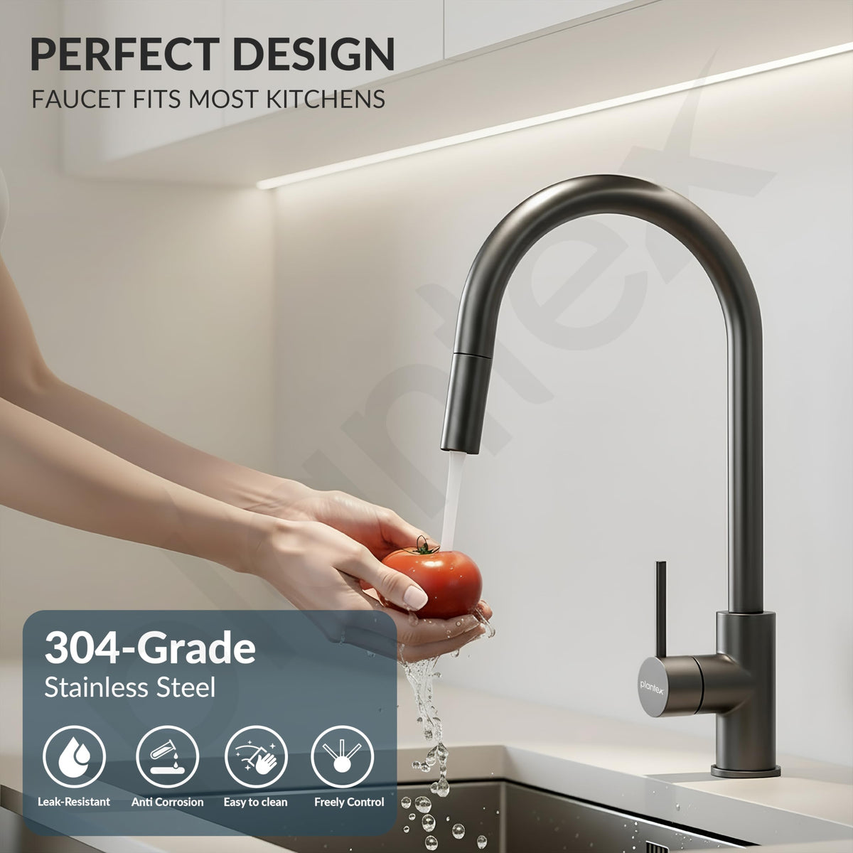 Plantex Pull-Down Kitchen Sink Tap/304 Stainless Steel Sink Tap for Kitchen Basin with 360? Swivel Spout/Kitchen Sink Faucet- (1062, Grey)-2
