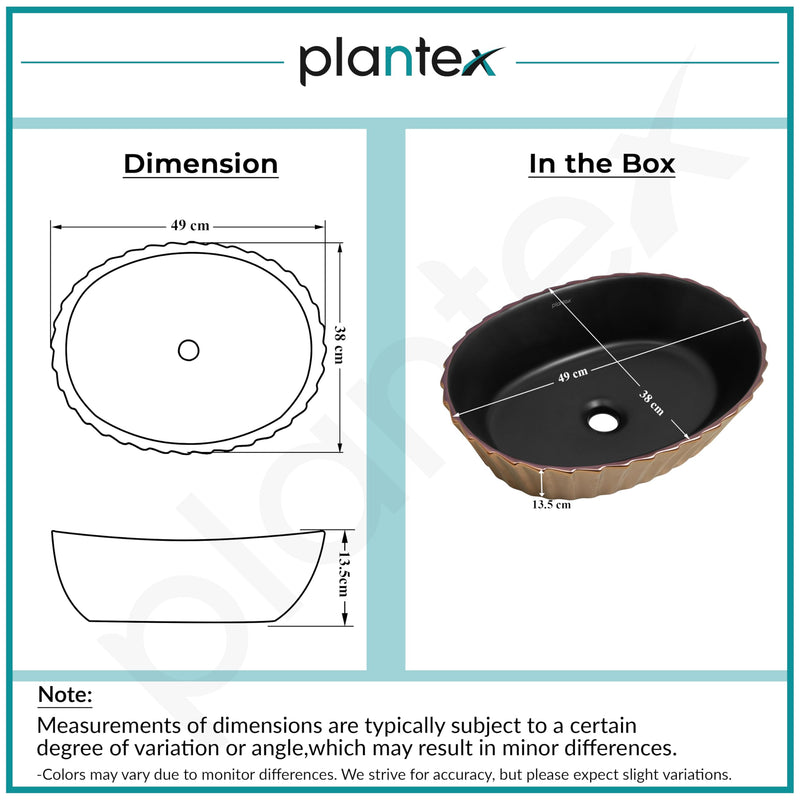 Plantex Designer Basin for Bathroom/Oval Table Top WashBasin/Countertop Hand Wash Basin/Vessel Sink for Restaurant/Hotel (19x15x5 Inch - Gold & Black)-3
