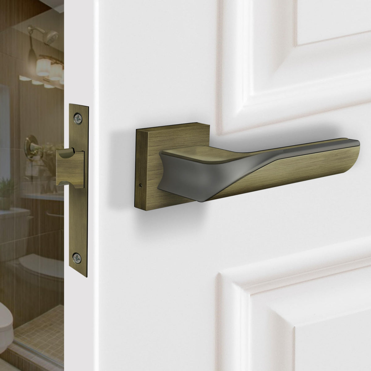 Plantex Heavy Duty Door Lock Bathroom Door Lock/Mortise Keyless Handle Set for Home/Bathroom/Store Room/Balcony/Office with Baby Latch (7086 “ Brass Antique/Satin Black)