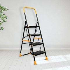 Plantex 5 Step Foldable Ladder for Home Use/Steel Ladder with Anti-Slip Shoes/Step Ladder with Double-Grip Technology(White & Black)