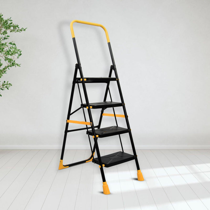 Plantex Stylo Heavy-Duty Mild-Steel Folding 6 Step Ladder for Home with Advanced Locking System/Wide Anti-Skid Step Ladder (Black & Blue)