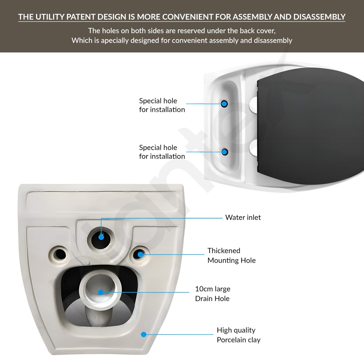 Plantex Imported Commode/Ceramic Wall Hung Commode/Rimless Washdown Western Toilet with Soft Closing Toilet Seat - P Trap Outlet (White and Black)-4