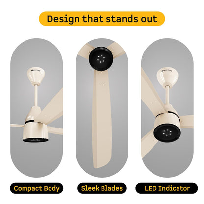 atomberg Renesa Enzel 1200mm BLDC Ceiling Fan with Remote Control | BEE 5 star Rated Energy Efficient Ceiling Fan | High Air Delivery with LED Indicators| 3 Year Warranty (Seasand Ivory)