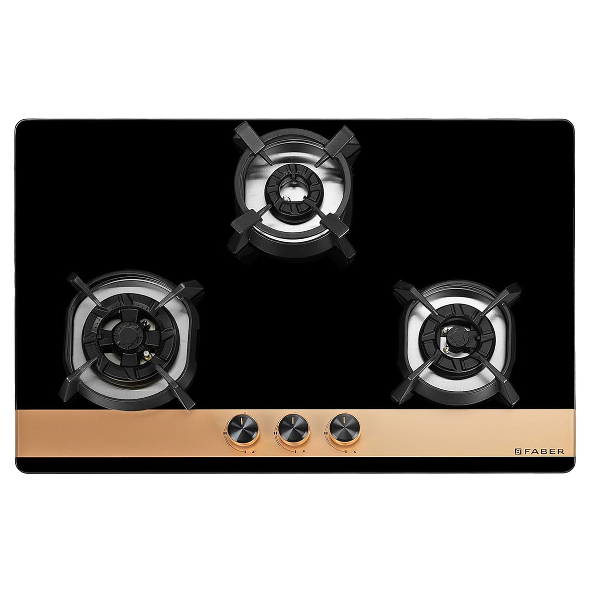 Faber 78cm 3Burner Gas Hob | Flame Failure Device | Cast Iron Pan Support | Metal Knobs | Dual Flame Burner | 8mm Toughe