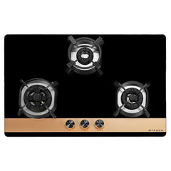 Faber 78cm 3Burner Gas Hob | Flame Failure Device | Cast Iron Pan Support | Metal Knobs | Dual Flame Burner | 8mm Toughe