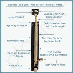 Plantex Stainless Steel 8-inch Tower Bolt/Tower Bolt for Home,Offices Doors and Windows/Tower Bolt for Main Door/Wardrobe Door Latch/Kundi/Chitakini/Door Latch - Pack of 1 (703, Brass Antique)-4