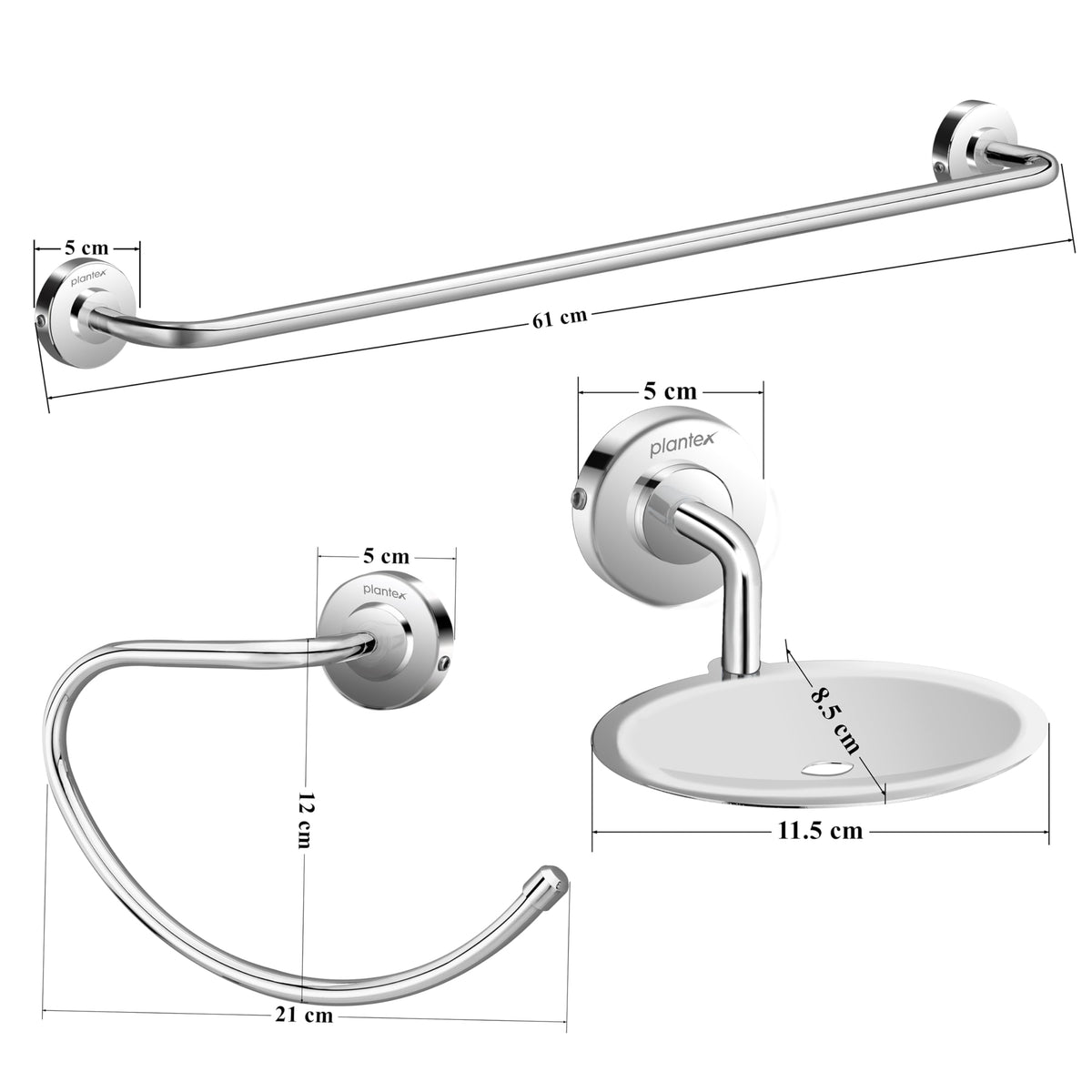 Plantex 304 Grade Stainless Steel Bathroom Accessories Set of 3 - Towel Hanger/Napking Holder/Dual Soap Holder for Bathroom - Daizy (Chrome)-2