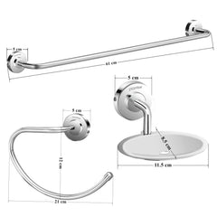 Plantex 304 Grade Stainless Steel Bathroom Accessories Set of 3 - Towel Hanger/Napking Holder/Dual Soap Holder for Bathroom - Daizy (Chrome)-2