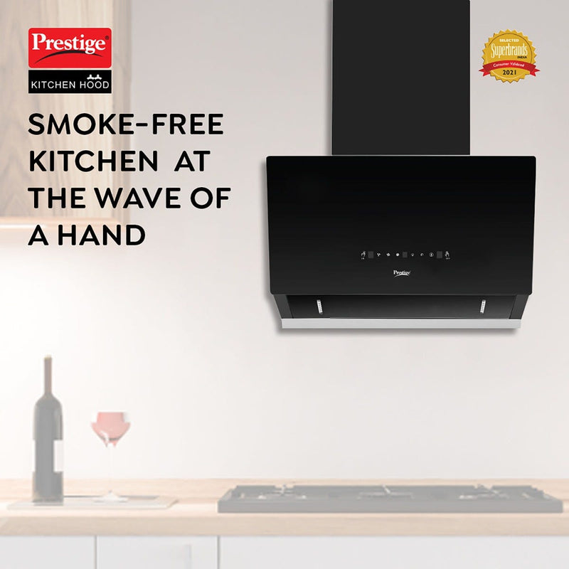 Prestige Provo 900 Kitchen Hood Chimney, Prestige Svachh Efficia Hob 03 AI (with Toughened Glass Top Multi Spark Ignition System & 3 Brass Burners), Prestige Chimney Installation Kit