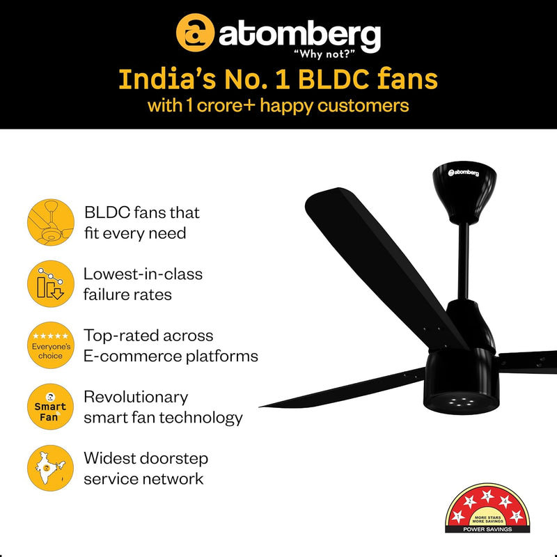 atomberg Renesa Enzel 1200mm BLDC Ceiling Fan with Remote Control | BEE 5 star Rated Energy Efficient Ceiling Fan | High Air Delivery with LED Indicators| 3 Year Warranty (Gloss Black)