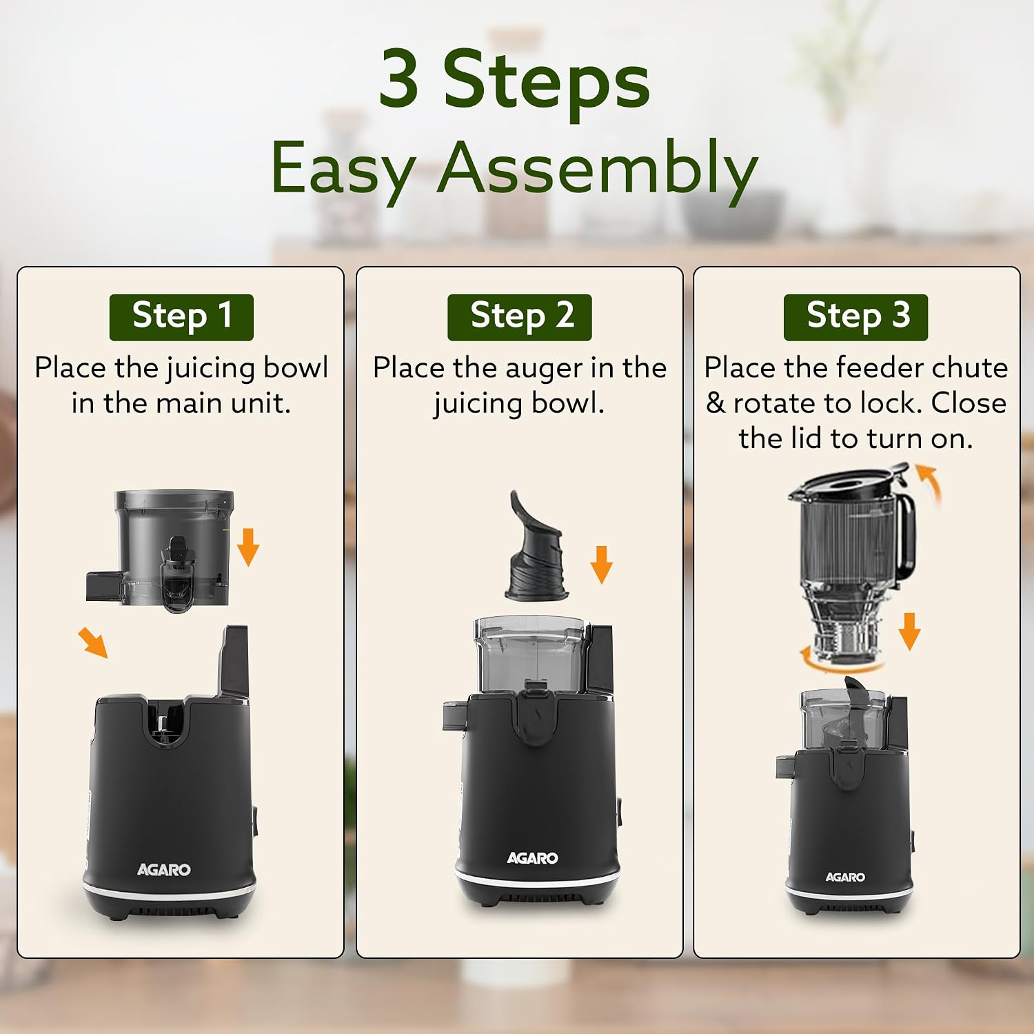 AGARO Regency Cold Press Juicer for Home, 250 Watt AC Motor Slow Juicer Machine, Fruit, Vegetable Juice & Nut Milks, Easy Assembly, Cleaning, Intelligent Safety Features & Auto Reverse, BPA-Free