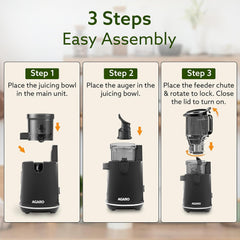 AGARO Regency Cold Press Juicer for Home, 250 Watt AC Motor Slow Juicer Machine, Fruit, Vegetable Juice & Nut Milks, Easy Assembly, Cleaning, Intelligent Safety Features & Auto Reverse, BPA-Free