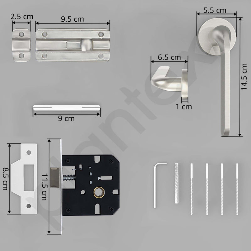 Plantex Brass Pearl Mortice Door Lock for Balcony and Bathroom Door Lock/Keyless Handle Set with Baby Latch (7060 - Matt Finish)-3