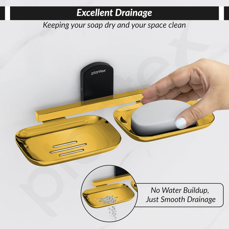 Plantex 304 Grade Stainless Steel Double Soap Holder for Bathroom/Soap Dish for washbasin/Soap Stand/Bathroom Accessories - Parv (Gold & Black)-5