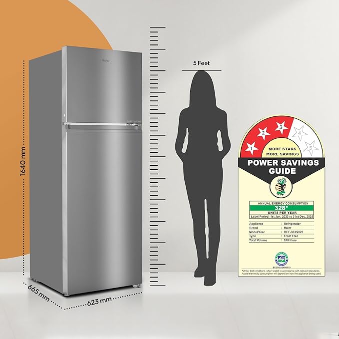 Haier 328 L 3 Star Frost Free Top Mount Double Door Refrigerator | Convertible 10-in-1 | Triple Inverter & Fan Motor Technology | Twist Ice Maker (HEF-333TS-P, Inox Steel)