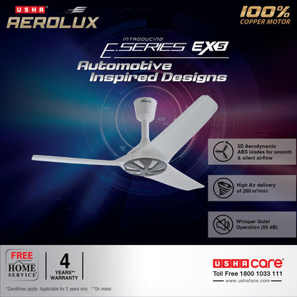 USHA Aerolux EX5 1320 mm Premium Design, Silent Ceiling Fan with ABS Blades (Galaxy White)