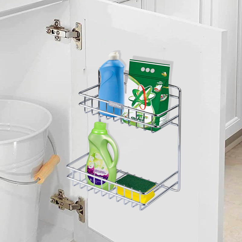 Plantex Self Adhesive Stainless Steel Bathroom Detergent Holder/Bathroom Storage Rack/Shelf/Under The Sink Detergent Holder (Small,Chrome)-1