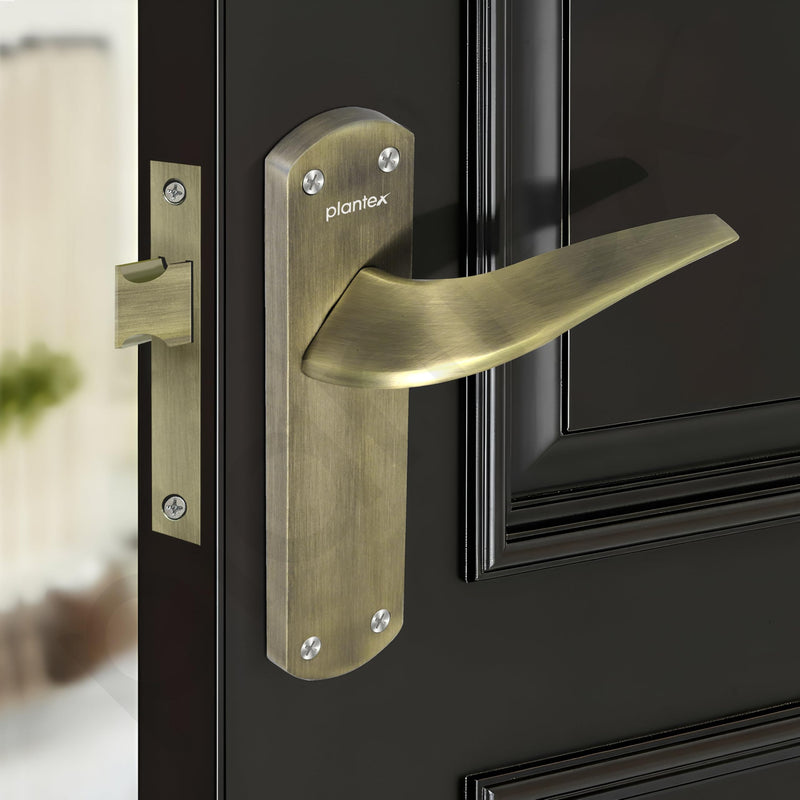 Plantex Heavy Duty Door Lock “ Bathroom Door Lock/Mortise 8inch Keyless Plate Handle Set for Home/Bathroom/Storeroom/Balcony/Office with Baby Latch (8128- Brass Antique)-4