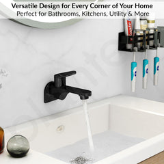 Plantex Pure Brass ORN-202 Long Body Bib Cock for Bathroom with Water Saving Aerator/Wall Mount BibTap with Wall Flange for Bathroom-7 Year Warranty (PVD Black)-6
