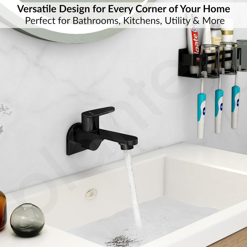 Plantex Pure Brass ORN-202 Long Body Bib Cock for Bathroom with Water Saving Aerator/Wall Mount BibTap with Wall Flange for Bathroom-7 Year Warranty (PVD Black)-6