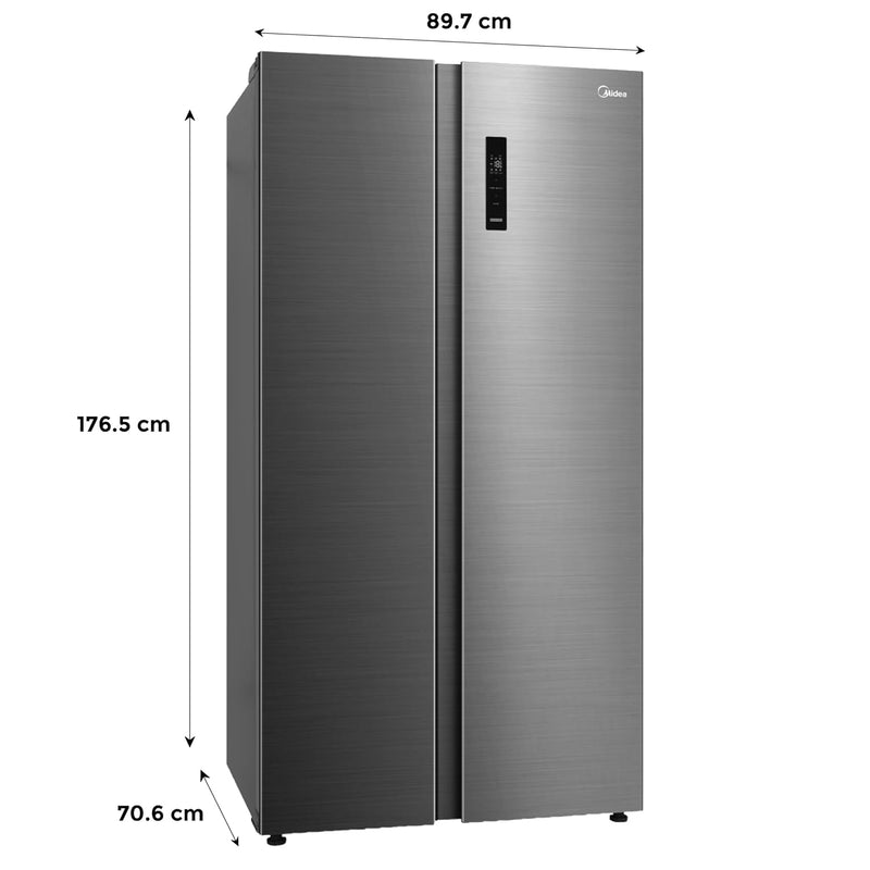 Midea 563 L Inverter Compressor with Multi Air Flow Cooling, Digital Display, Side by Side Refrigerator (MDRS710FGF46, Portable Ice Maker, Frost Free, Bru-Steel Finish)