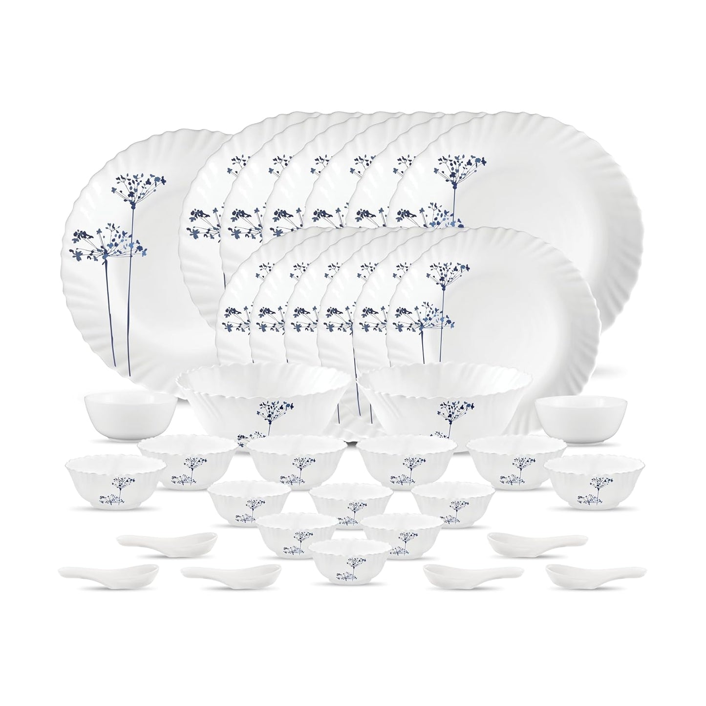 La Opala, Novo Collection, Opal Glass Dinner Set 35 pcs, Aqua Spray, White