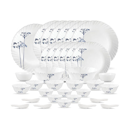 La Opala Novo Collection Opal Glass Crockery | for Family of 6 | Dinner Set 35 pcs Aqua Spray | Plates & Bowls for Dining | Microwave Safe | 100% Vegetarian | Extra Strong | Light & White